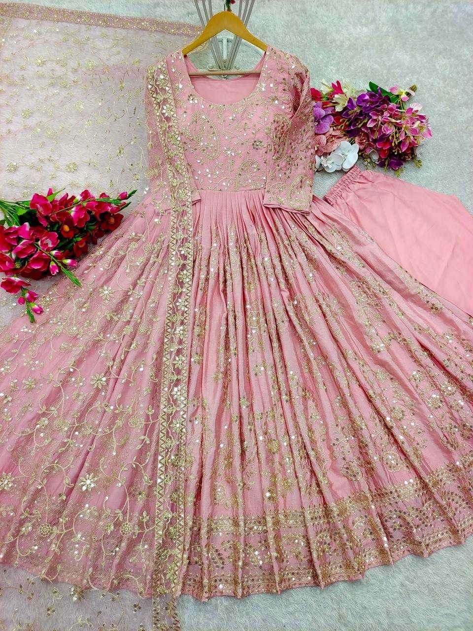 Chinon Silk Embroidery Designer Gown - MYLUXURY LANE ENTERPRISE
